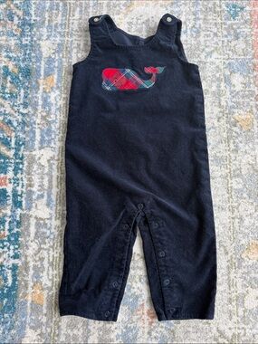 Vineyard vines baby Navy Corduroy Whale Applique Overalls 12-18m